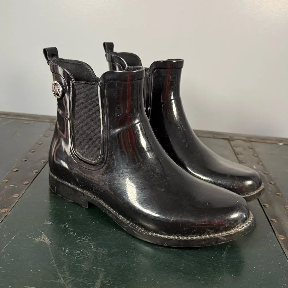 Michael Kors Women's Chelsea Rain Boots Rubber Ankle Black Size 7
